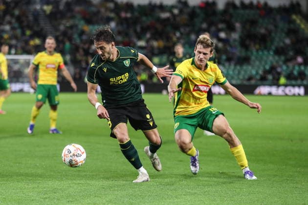 Zilina 23.07.2026. Pilka nozna Liga Konferencji UEFA sezon 2025 2026 runda 2 mecz: MSK Zilina - GKS Katowice --- Football UEFA Conference League season 2025 2026 round 2 match: MSK Zilina - GKS Katowice nz Borja Galan, Patrik Ilko Fot. Kacper Staniec NEWSPIX.PL --- newspix.pl 