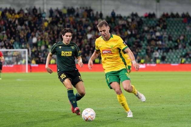 ZILINA, 23.07.2026 MECZ LIGA KONFERENCJI SEZON 2026 27: MSK ZILINA - GKS KATOWICE UEFA CONFERENCE LEAGUE 2025 26: MSK ZILINA - GKS KATOWICE EMAN MARKOVIC ALEKSANDRE NARIMANIDZE FOT. MATEUSZ WIEWIORKA 400MM.PL NEWSPIX.PL --- newspix.pl 