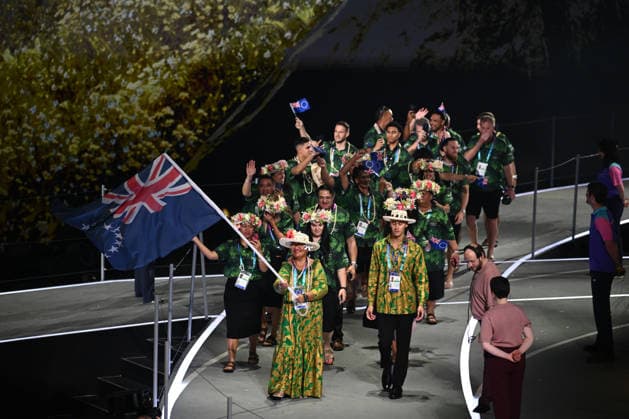 COM26 OPENING CEREMONY, Cook Islands enter the stadium during the Opening Ceremony of the Glasgow 2026 Commonwealth Games at The Hydro in Glasgow, Scotland, Thursday, July 23, 2026. ( NO ARCHIVING, EDITORIAL USE ONLY GLASGOW UNITED KINGDOM  Copyright: xJOELxCARRETTx 20260724135500433445