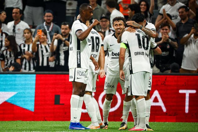 Besiktas vs Midtjylland UEFA Europa League Qualification 2nd Round Besiktas team celebrates the goal during the match. Besiktas and Midtjylland faced each other at UEFA Europa League Qualification 2nd Round 1st leg. The match took place in Tupras Stadium on July 23th, 2026. Istanbul Istanbul Turkey Copyright: xBurakxBasturkx