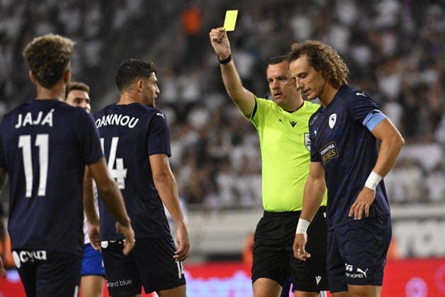 Croatia, Split, July 26, 2023. Poljud Stadium. Europa League second qualifying round match: Hajduk vs. Pafos. In the photo: yellow card for Nikolas Ioannou. Photo: Tom Dubravec CROPIX Split CROATIA Copyright: xxTomxDubravecx td_hajduk_pafos53-230726