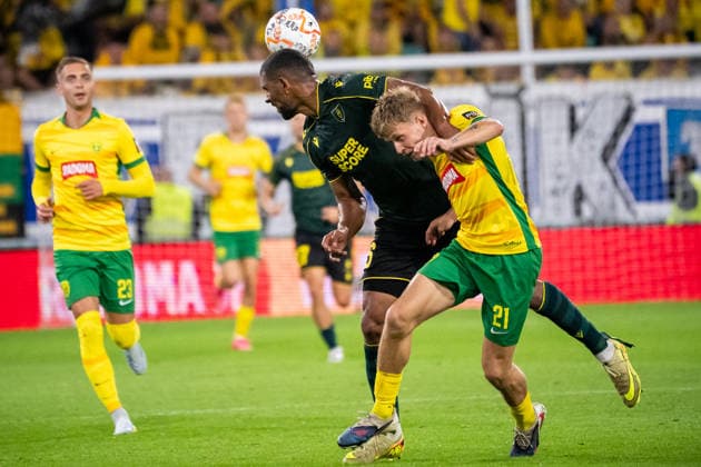 Michal Fasko, Lukas Klemenz and Timotej Hranica seen during UEFA Conference League qualifying game between teams of MSK Zilina and GKS Katowice (Matej Sagan Ball Raw Images) Zilina MSK Zilina Stadium Slovakia Copyright: xMatejxSaganx DSC08184