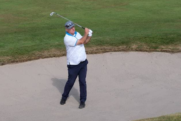 UK: The ISPS HANDA Senior Open Championship at King‚Äôs Course, Gleneagles, Scotland on 23 July 2026: Pictured: Stephen Dodd (WAL) hits out of a bunker on the 2nd fairway during the first round of the ISPS Handa Senior Open Championship 2026 Gleneagles King‚Äôs Course Scotland Scotland Copyright: xAlexxToddx