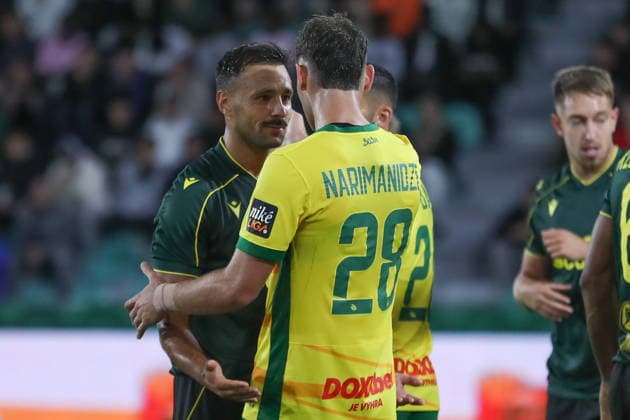 Zilina 23.07.2026. Pilka nozna Liga Konferencji UEFA sezon 2025 2026 runda 2 mecz: MSK Zilina - GKS Katowice --- Football UEFA Conference League season 2025 2026 round 2 match: MSK Zilina - GKS Katowice nz Alan Czerwinski, Aleksandre Narimanidze Fot. Kacper Staniec NEWSPIX.PL --- newspix.pl 