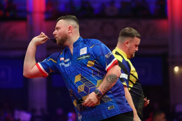 RECORD DATE NOT STATED 23rd July 2026, Winter Gardens, Blackpool, Lancashire, England; 2026 Betfred World Matchplay Darts, Day Six; Josh Rock in action at the oche during his game against Luke Littler AidanxHunter