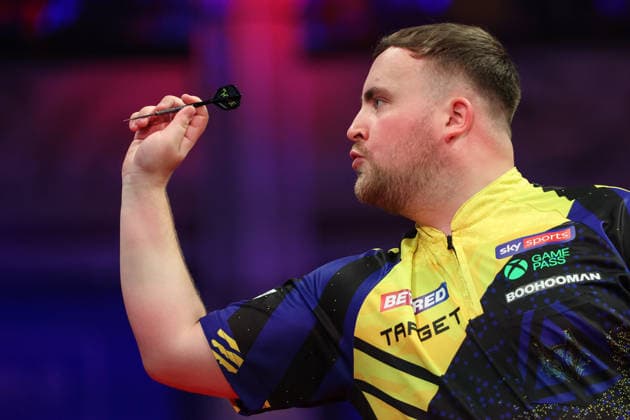 RECORD DATE NOT STATED 23rd July 2026, Winter Gardens, Blackpool, Lancashire, England; 2026 Betfred World Matchplay Darts, Day Six; Luke Littler reacts as he is in action at the oche AidanxHunter