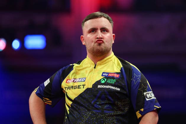 RECORD DATE NOT STATED 23rd July 2026, Winter Gardens, Blackpool, Lancashire, England; 2026 Betfred World Matchplay Darts, Day Six; Luke Littler reacts during his game against Josh Rock AidanxHunter