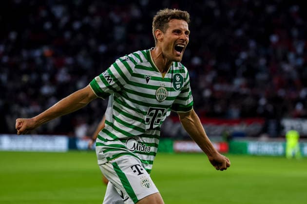 ENSCHEDE, NETHERLANDS - JULY 23: Kristoffer Zachariassen of Ferencvaros celebrates his team s second goal during the UEFA Europa League 2026 27 second qualifying round first leg match between FC Twente and Ferencvaros at FC Twente Stadium on July 23, 2026 in Enschede, Netherlands.  Copyright: xRenexNijhuis MBxMediax