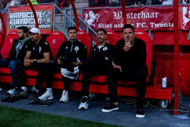 ENSCHEDE, NETHERLANDS - JULY 23: Ferencvaros head coach Balazs Borbely looks on prior to the UEFA Europa League 2026 27 second qualifying round first leg match between FC Twente and Ferencvaros at FC Twente Stadium on July 23, 2026 in Enschede, Netherlands.  Copyright: xRenexNijhuis MBxMediax
