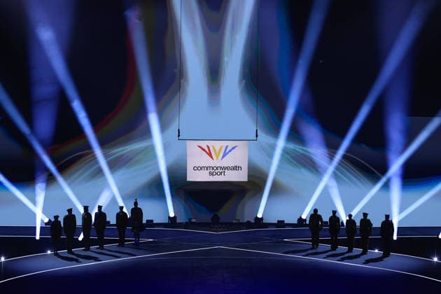 General view of live performances during the 2026 Commonwealth Games opening ceremony for Glasgow 2026 at the OVO Hydro, Glasgow, Scotland on Thursday 23 July 2026. Photo: Simon Stacpoole Glasgow Scotland Copyright: xx