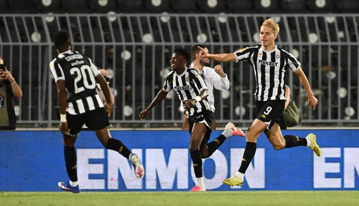 PARTIZAN vs UNA STRASSEN ERIK KOJZEK, football player of Partizan, celebrates scoring during the match against Una Strassen Luxemburg, at Stadium FK Partizan. Belgrade, 23.07.2026. Nebojsa Parausic MN Press photo FOOTBALL, UEFA CONFERENCE LEAGUE, PARTIZAN, UNA STRASSEN LUXEMBURG Belgrade Stadium FK Partizan Serbia Copyright: xNebojsaxParausicx xMNxPressx