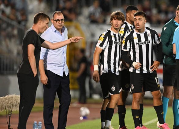PARTIZAN vs UNA STRASSEN BOGDAN KOSTIC and MILAN ALEKSIC, football players of Partizan, during the match against Una Strassen Luxemburg, at Stadium FK Partizan. Belgrade, 23.07.2026. Nebojsa Parausic MN Press photo FOOTBALL, UEFA CONFERENCE LEAGUE, PARTIZAN, UNA STRASSEN LUXEMBURG Belgrade Stadium FK Partizan Serbia Copyright: xNebojsaxParausicx xMNxPressx
