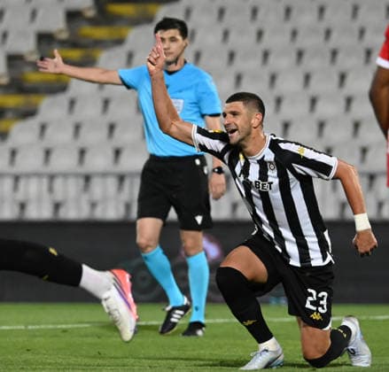PARTIZAN vs UNA STRASSEN STEFAN MITROVIC, football player of Partizan, during the match against Una Strassen Luxemburg, at Stadium FK Partizan. Belgrade, 23.07.2026. Nebojsa Parausic MN Press photo FOOTBALL, UEFA CONFERENCE LEAGUE, PARTIZAN, UNA STRASSEN LUXEMBURG Belgrade Stadium FK Partizan Serbia Copyright: xNebojsaxParausicx xMNxPressx