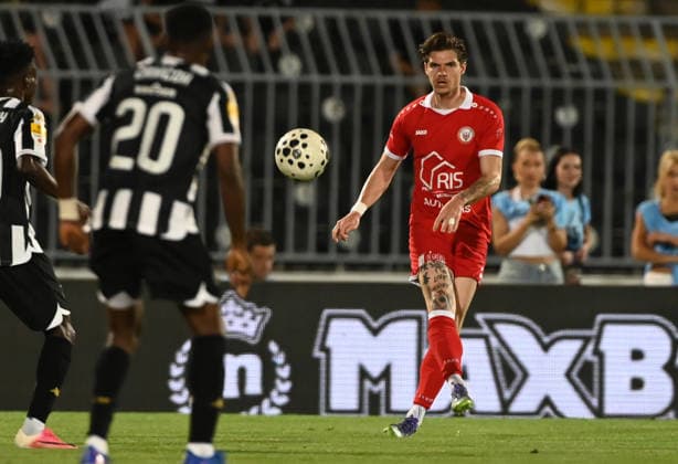 PARTIZAN vs UNA STRASSEN KINO DELORGE, football player of Una Strassen Luxemburg, during the match against Partizan, at Stadium FK Partizan. Belgrade, 23.07.2026. Nebojsa Parausic MN Press photo FOOTBALL, UEFA CONFERENCE LEAGUE, PARTIZAN, UNA STRASSEN LUXEMBURG Belgrade Stadium FK Partizan Serbia Copyright: xNebojsaxParausicx xMNxPressx