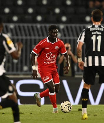 PARTIZAN vs UNA STRASSEN GALAYE GUEYE, football player of Una Strassen Luxemburg, during the match against Partizan, at Stadium FK Partizan. Belgrade, 23.07.2026. Nebojsa Parausic MN Press photo FOOTBALL, UEFA CONFERENCE LEAGUE, PARTIZAN, UNA STRASSEN LUXEMBURG Belgrade Stadium FK Partizan Serbia Copyright: xNebojsaxParausicx xMNxPressx