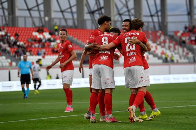 U Cluj vs SK Brann - UEFA Conference League SK Brann s Niklas Castro celebrates after scoring his side s first goal during the Conference League game between U Cluj and SK Brann in Sfantu Gheorghe, Romania, on July 23, 2026. Sfantu Gheorghe Romania  Copyright: xAlexxNicodimx originalFilename:nicodim-conferen260723_npk4V.jpg