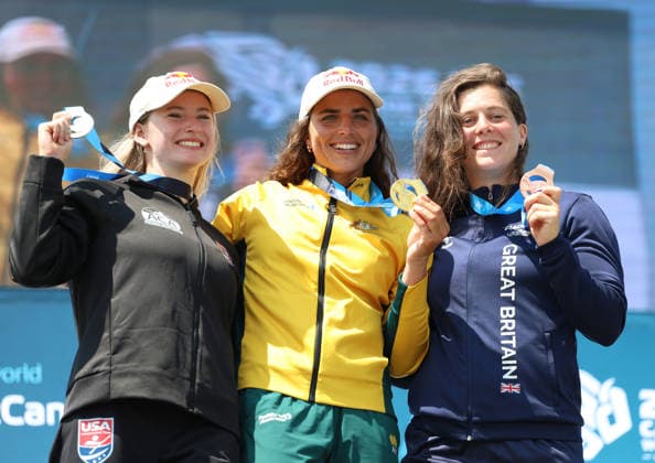 July 23, 2026, Oklahoma City, Oklahoma, USA: EVY LEIBFARTH of USA, JESSICA FOX of Australia, KIMBERLEY WOODS of Great Britain medalist of Women s Kayak on 2026 ICF Canoe Slalom World Championships, Oklahoma City, USA. ICF Canoe Slalom World Championships 2026 - Evy Leibfarth, Jessica Fox, Kimberley Woods  - ZUMAc278 20260723_zsp_c278_028 Copyright: xMarcinxCholewinskix