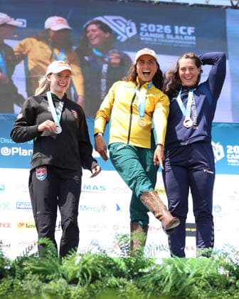 July 23, 2026, Oklahoma City, Oklahoma, USA: EVY LEIBFARTH of USA, JESSICA FOX of Australia, KIMBERLEY WOODS of Great Britain medalist of Women s Kayak on 2026 ICF Canoe Slalom World Championships, Oklahoma City, USA. ICF Canoe Slalom World Championships 2026 - Evy Leibfarth, Jessica Fox, Kimberley Woods  - ZUMAc278 20260723_zsp_c278_029 Copyright: xMarcinxCholewinskix