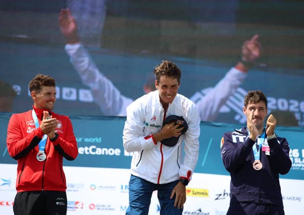 July 23, 2026, Oklahoma City, Oklahoma, USA: MICHAL PASIUT of Poland silver medalist, JAKUB KREJCI of Czech Republic gold medalist, GIOVANNI DE GENNARO of Italy bronze medalist of Men s Kayak on 2026 ICF Canoe Slalom World Championships, Oklahoma City, USA. ICF Canoe Slalom World Championships 2026 - Michal Pasiut, Jakub Krejci, Giovanni De Gennaro  - ZUMAc278 20260723_zsp_c278_033 Copyright: xMarcinxCholewinskix