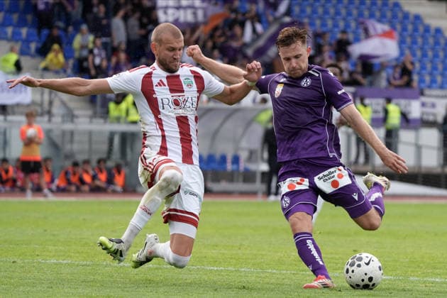 July 23, 2026, Riga, Latvia: Vjaceslavs Isajevs of Liepaja and Johannes EGGESTEIN of FK Austria Wien in action during the UEFA Europa Conference League qualifying round game between LatviaÃ¢â‚¬â ¢s FK Liepaja and Austria Wien in Sloka, Latvia 23.07.2026. Photo: Roman Koksarov Soccer 2026: Liepaja Vs Austria  - ZUMAk209 20260723_zsp_k209_002 Copyright: xRomansxKoksarovx