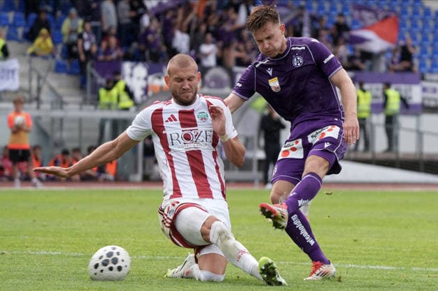 July 23, 2026, Riga, Latvia: Vjaceslavs Isajevs of Liepaja and Johannes EGGESTEIN of FK Austria Wien in action during the UEFA Europa Conference League qualifying round game between LatviaÃ¢â‚¬â ¢s FK Liepaja and Austria Wien in Sloka, Latvia 23.07.2026. Photo: Roman Koksarov Soccer 2026: Liepaja Vs Austria  - ZUMAk209 20260723_zsp_k209_037 Copyright: xRomansxKoksarovx
