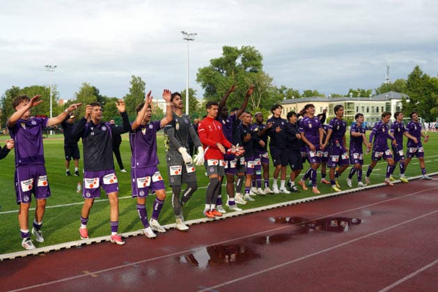 July 23, 2026, Riga, Latvia: FK Austria Wien players celebrate after their UEFA Europa Conference League qualifying round game between LatviaÃ¢â‚¬â ¢s FK Liepaja and Austria Wien komandam in Sloka, Latvia 23.07.2026. Photo: Roman Koksarov Soccer 2026: Liepaja Vs Austria  - ZUMAk209 20260723_zsp_k209_035 Copyright: xRomansxKoksarovx
