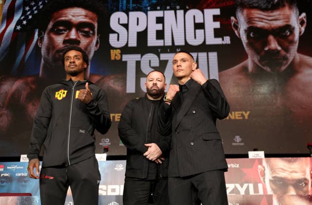 BOXING SPENCE TSZYU press conference, PK, Pressekonferenz Australian boxer Tim Tszyu and American boxer Errol Spence Jr face off during a press conference, Sydney, Friday, July 24, 2026. ( NO ARCHIVING SYDNEY NEW SOUTH WALES AUSTRALIA  Copyright: xDAMIANxSHAWx 20260724118580658116