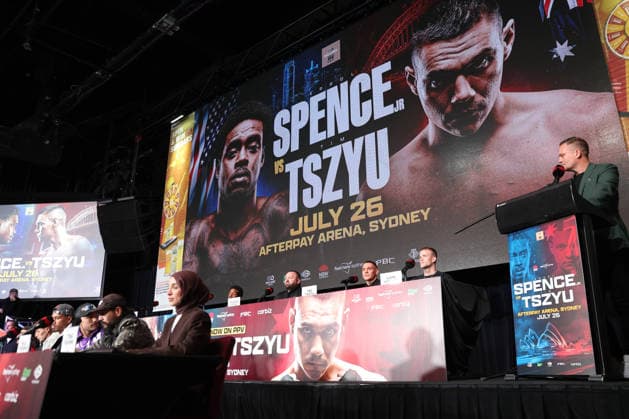 BOXING SPENCE TSZYU press conference, PK, Pressekonferenz Australian boxer Tim Tszyu speaks during a press conference at the Star Casino, Sydney, Friday, July 24, 2026. ( NO ARCHIVING SYDNEY NEW SOUTH WALES AUSTRALIA  Copyright: xDAMIANxSHAWx 20260724171471939390
