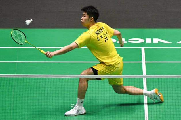 CHANGZHOU, CHINA - JULY 24: Weng Hongyang of China competes in the Men s Singles Quarterfinal match against Lin Chun-Yi of Chinese Taipei on day 4 of the China Open 2026 at Changzhou Olympic Sports Center Gymnasium on July 24, 2026 in Changzhou, Jiangsu Province of China.  Copyright: xVCGx 111656130071