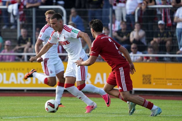 23 .07.2026, Fussball, Köln, Testspiel, Freundschaftsspiel, SV Bergisch Gladbach 09 vs 1.FC Köln, Belkaw -Arena , Bergisch Gladbach Said El Mala 1.FC Köln, Elyas Aydin SV Bergisch Gladbach *** July 23, 2026, Soccer, Cologne, Exhibition Match, Friendly Match, SV Bergisch Gladbach 09 vs. 1. FC Köln, Belkaw Arena, Bergisch Gladbach; Said El Mala (1. FC Köln), Elyas Aydin (SV Bergisch Gladbach)