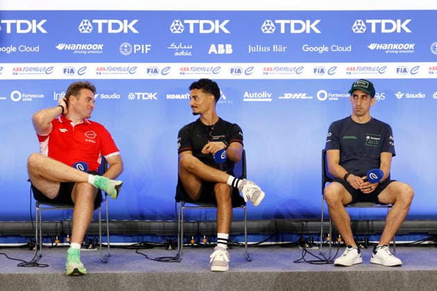 July 24, 2026, Tokyo, Japan: (L to R) Formula E drivers Oliver Rowland, Pascal Wehrlein and Sebastien Buemi attend a press conference, PK, Pressekonferenz for the Formula E Tokyo E-Prix of the 2025Ã¢â‚¬2026 ABB FIA Formula E World Championship, WM, Weltmeisterschaft at Tokyo Big Sight convention center in Tokyo. Formula E 2026: Tokyo E-Prix  - ZUMAm191 20260724_aap_m191_020 Copyright: xRodrigoxReyesxMarinx