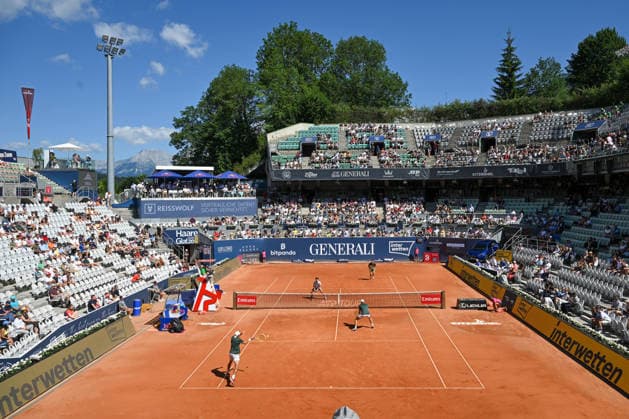 TENNIS - ATP, Tennis Herren Generali Open 2026 KITZBUEHEL,AUSTRIA,24.JUL.26 - TENNIS - ATP World Tour, Generali Open. Image shows Jakob Schnaitter (GER), Pierre Hugues Herbert (FRA), Mark Wallner and Kevin Krawietz (GER).  GEPAxpictures xDanielxSchoenherr