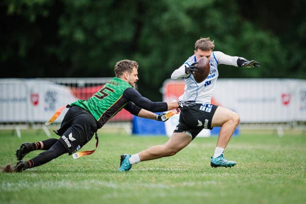 Die Finals 2026 - Flag Football, 24.07.2026 Flemming Klein (Kelkheim Lizzards, 10), (Munich Spatzen, 5); Die Finals 2026 - Flag Football, Halbfinale am 25.07.2026 im Erika-Fisch-Stadion, Hannover***No image usage outside of Finland*** *** The 2026 Flag Football Finals, July 24, 2026: Flemming Klein Kelkheim Lizzards, 10; Munich Spatzen, 5. The 2026 Flag Football Finals, Semifinals on July 25, 2026, at Erika Fisch Stadium, Hanover***No image usage outside of Finland*** Copyright: xBEAUTIFULxSPORTS Tonhäuserx