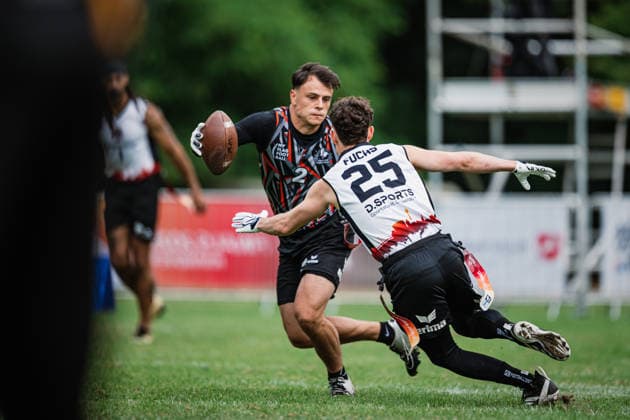 Die Finals 2026 - Flag Football, 24.07.2026 Keanu Peukert (Walldorf Wanderers, 2), Robin Fuchs (DÅ¸sseldorf Firecats, 25); Die Finals 2026 - Flag Football, Halbfinale am 25.07.2026 im Erika-Fisch-Stadion, Hannover *** The Finals 2026 Flag Football, July 24, 2026: Keanu Peukert (Walldorf Wanderers), 2; Robin Fuchs (Düsseldorf Firecats), 25; The Finals 2026 Flag Football, Semifinals on July 25, 2026, at Erika Fisch Stadium, Hanover Copyright: xBEAUTIFULxSPORTS Tonhäuserx