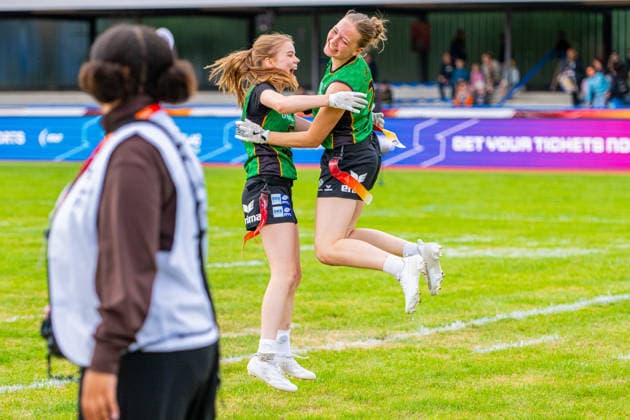 Munich Spatzen (grün) gegen Düsseldorf Firecats (weiß) - Halbfinale Frauen - Flag Football - Die Finals 2026 (24.07.2026, Hannover Erika-Fisch-Stadion (Hannover, GER), *** Munich Spatzen (green) vs. Düsseldorf Firecats (white) Women s Flag Football Semifinal, The Finals 2026, July 24, 2026, Erika Fisch Stadium, Hanover, GER, Copyright: xJanxGuentherx