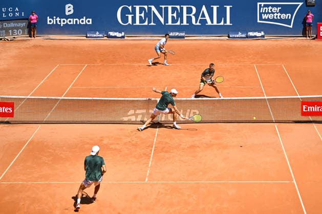 TENNIS - ATP, Tennis Herren Generali Open 2026 KITZBUEHEL,AUSTRIA,24.JUL.26 - TENNIS - ATP World Tour, Generali Open. Image shows Jakob Schnaitter, Mark Wallner (GER), Pierre Hugues Herbert (FRA) and Kevin Krawietz (GER).  GEPAxpictures xDanielxSchoenherr