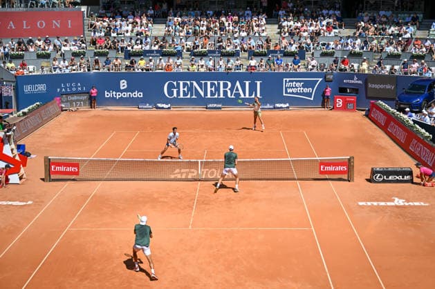TENNIS - ATP, Tennis Herren Generali Open 2026 KITZBUEHEL,AUSTRIA,24.JUL.26 - TENNIS - ATP World Tour, Generali Open. Image shows Jakob Schnaitter (GER), Pierre Hugues Herbert (FRA), Mark Wallner and Kevin Krawietz (GER).  GEPAxpictures xDanielxSchoenherr