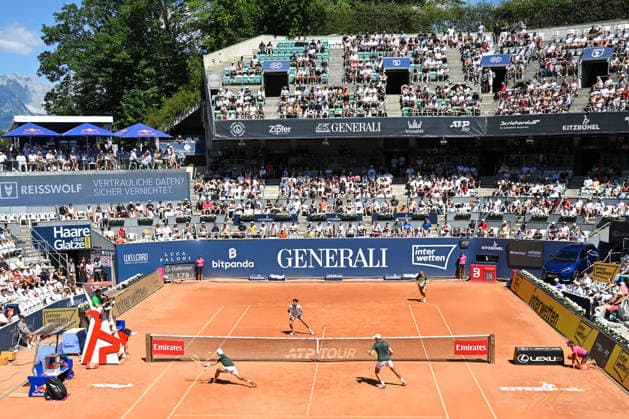 TENNIS - ATP, Tennis Herren Generali Open 2026 KITZBUEHEL,AUSTRIA,24.JUL.26 - TENNIS - ATP World Tour, Generali Open. Image shows Jakob Schnaitter (GER), Pierre Hugues Herbert (FRA), Mark Wallner and Kevin Krawietz (GER).  GEPAxpictures xDanielxSchoenherr