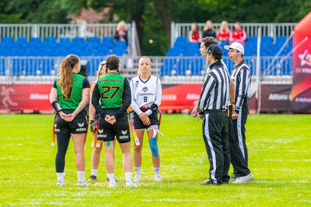 Munich Spatzen (grün) gegen Düsseldorf Firecats (weiß) - Halbfinale Frauen - Flag Football - Die Finals 2026 (24.07.2026, Hannover Erika-Fisch-Stadion (Hannover, GER), *** Munich Spatzen (green) vs. Düsseldorf Firecats (white) Women s Flag Football Semifinal, The Finals 2026, July 24, 2026, Erika Fisch Stadium, Hanover, GER, Copyright: xJanxGuentherx