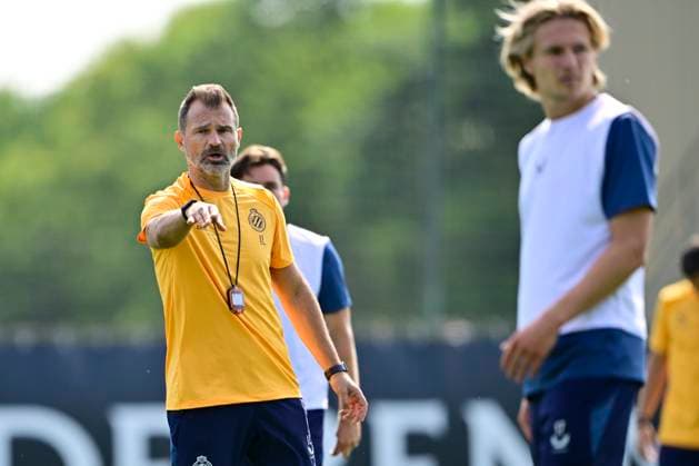 Club Brugge training camp - media activities 24 07 2026 RENNES, FRANCE - July 24 : Leko Ivan head coach of Club Brugge and Vermant Romeo forward of Club Brugge pictured during a training session on July 24, 2026 in Rennes, France, 24 07 2026 Rennes France  Copyright: xJanxDexMeuleneirx