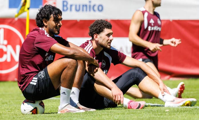 24.07.2026 - Fussball - 2. Fussball-Bundesliga - Saison 2026 2027 - 1. FC Nürnberg FCN Club - Trainingslager Sommer Sommertrainingslager Gais - Bruneck - Südtirol - Zink DaMa - xdaxmax - Rayan Ghrieb (7, 1. FC Nürnberg FCN ) Khalid Abu El Haija (44, 1. FC Nürnberg FCN ) nach Training am Boden *** July 24, 2026 Soccer 2 Soccer Bundesliga 2026–2027 Season 1 FC Nuremberg (FCN) Club Summer Training Camp Summer Training Camp in Gais, Brunico, South Tyrol Zink DaMa xdaxmax Rayan Ghrieb 7, 1 FC Nuremberg (FCN) Khalid Abu El Haija 44, 1 FC Nuremberg (FCN) on the ground after training