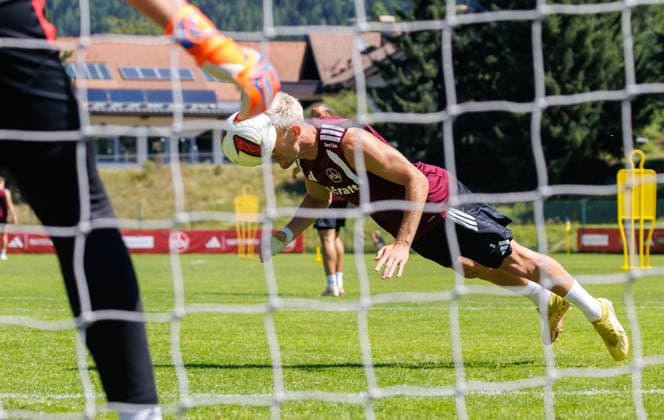 24.07.2026 - Fussball - 2. Fussball-Bundesliga - Saison 2026 2027 - 1. FC Nürnberg FCN Club - Trainingslager Sommer Sommertrainingslager Gais - Bruneck - Südtirol - Zink DaMa - xdaxmax - Sigurd Haugen ( 9, 1. FC Nürnberg FCN ) mit Kopfball *** July 24, 2026 Soccer 2 Bundesliga 2026–2027 Season 1 FC Nuremberg (FCN) Club Summer Training Camp Summer Training Camp in Gais, Brunico, South Tyrol Zink DaMa xdaxmax Sigurd Haugen 9, 1 FC Nuremberg (FCN) with a header