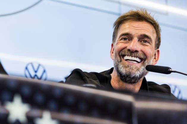 FRANKFURT, GERMANY - JULY 24: Juergen Klopp (Head Coach Germany DFB) smiling during the press conference, PK, Pressekonferenz to present Juergen Klopp as the new head coach of Germany at DFB Campus on July 24, 2026 in Frankfurt, Germany. Hessen Germany Copyright: xSteffiexWunderlx