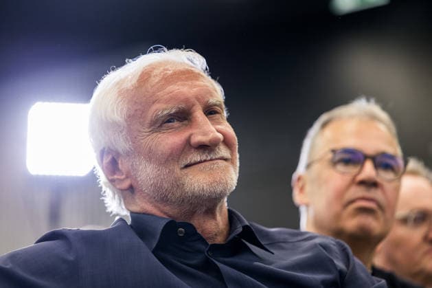 FRANKFURT, GERMANY - JULY 24: Rudi Voeller (Völler, Director Sports DFB) during the press conference, PK, Pressekonferenz to present Juergen Klopp as the new head coach of Germany at DFB Campus on July 24, 2026 in Frankfurt, Germany. Hessen Germany Copyright: xSteffiexWunderlx
