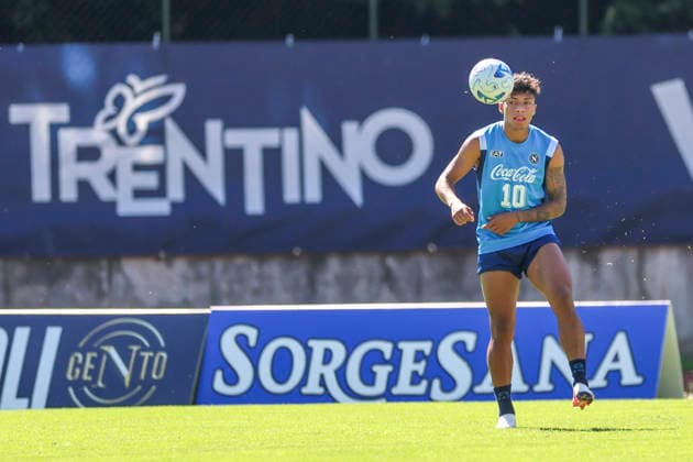 SSC Napoli preseason 2026-27 Napoli s Brazilian forward Alisson Santos during eighth day SSC Napoli s 2026-27 preseason training camp in val di sole in Trentino, Dimaro Folgarida July, 19 2026. CDL12114 Copyright: xAntonioxBalascox