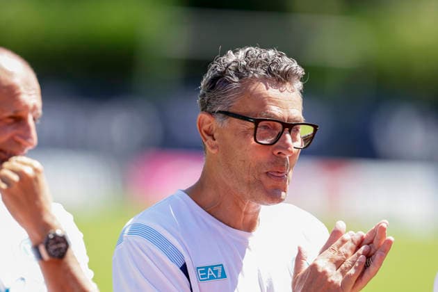 SSC Napoli preseason 2026-27 Napoli™s Italian second coach Marco Landucci during the presentation of the coaching staff at the eighth day SSC Napoli s 2026-27 preseason training camp in val di sole in Trentino, Dimaro Folgarida July, 19 2026. _BPH3537 Copyright: xAntonioxBalascox