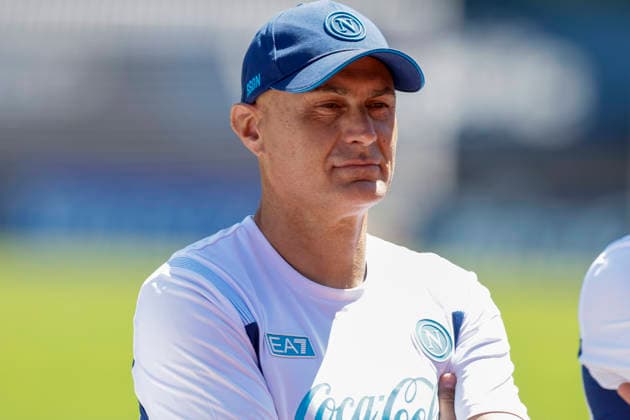 SSC Napoli preseason 2026-27 Italian technical staff Simone Folletti during the presentation of the coaching staff at the eighth day SSC Napoli s 2026-27 preseason training camp in val di sole in Trentino, Dimaro Folgarida July, 19 2026. _BPH3565 Copyright: xAntonioxBalascox