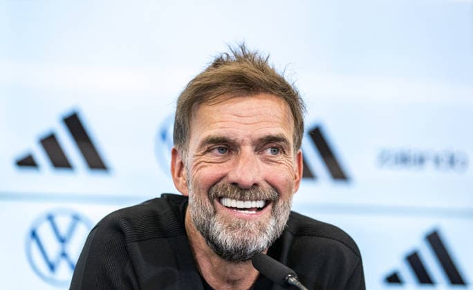 24.07.2026, xfux, Fussball DFB Deutsche Fussball Nationalmannschaft - Pressekonferenz zur Vorstellung von Juergen Jürgen Klopp als Trainer Bundestrainer, v.l. Trainer Juergen Juergen Nobert Klopp (Deutsche Fussball Nationalmannschaft DFB) Frankfurt am Main *** July 24, 2026, xfux, Soccer, DFB, German National Soccer Team, Press conference to introduce Jürgen Klopp as head coach, from left: Head Coach Jürgen Klopp, German National Soccer Team, DFB, Frankfurt am Main