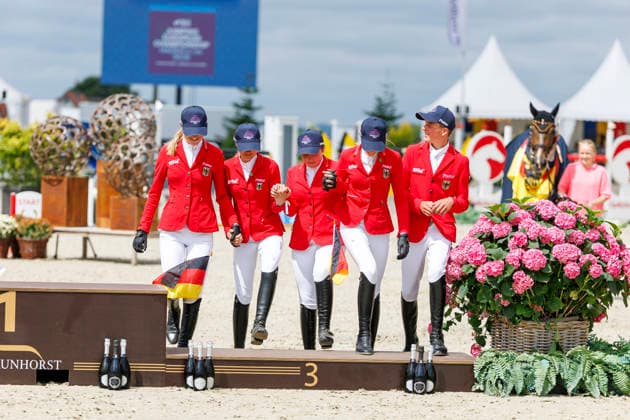 HAGEN a.T.W. - FEI Jumping European Championship, EM, Europameisterschaft Children, Juniors and Young Rider 2026, HAGEN a.T.W. - FEI Jumping European Championship Children, Juniors and Young Rider 2026 Team Germany KUEHNER Grace Isabelle (GER), OSING Mila (GER), THOMSEN Justus (GER), BROCKS Luisa Charlotte (GER), SPREHE Joelle (GER), (SEEMANN Eberhard) Championship ceremony Team Final Nations Cup CH-EU-Ch-S - Children 2nd COMPETITION Teams & Individuals over two rounds - SECOND ROUND Hagen a.T.W., Reitanlage Haunhorst 24. July 2026 - *** HAGEN a T W FEI Jumping European Championship for Children, Juniors, and Young Riders 2026, HAGEN a T W FEI Jumping European Championship for Children, Juniors, and Young Riders 2026 Team Germany KUEHNER Grace Isabelle GER, OSING Mila GER, THOMSEN Justus GER, BROCKS Luisa Charlotte GER, SPREHE Joelle GER, SEEMANN Eberhard Championship Ceremony Team Final Nations Cup CH EU Ch S Children 2nd COMPETITION Teams Individuals over two rounds SECOND ROUND Hagen a T W, Haunhorst Equestrian Center, July 24, 2026