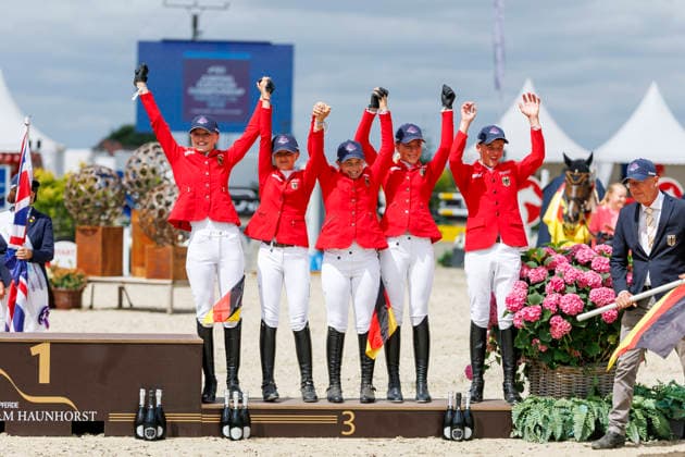 HAGEN a.T.W. - FEI Jumping European Championship, EM, Europameisterschaft Children, Juniors and Young Rider 2026, HAGEN a.T.W. - FEI Jumping European Championship Children, Juniors and Young Rider 2026 Team Germany KUEHNER Grace Isabelle (GER), OSING Mila (GER), THOMSEN Justus (GER), BROCKS Luisa Charlotte (GER), SPREHE Joelle (GER), (SEEMANN Eberhard) Championship ceremony Team Final Nations Cup CH-EU-Ch-S - Children 2nd COMPETITION Teams & Individuals over two rounds - SECOND ROUND Hagen a.T.W., Reitanlage Haunhorst 24. July 2026 - *** HAGEN a T W FEI Jumping European Championship for Children, Juniors, and Young Riders 2026, HAGEN a T W FEI Jumping European Championship for Children, Juniors, and Young Riders 2026 Team Germany KUEHNER Grace Isabelle GER, OSING Mila GER, THOMSEN Justus GER, BROCKS Luisa Charlotte GER, SPREHE Joelle GER, SEEMANN Eberhard Championship Ceremony Team Final Nations Cup CH EU Ch S Children 2nd COMPETITION Teams Individuals over two rounds SECOND ROUND Hagen a T W, Haunhorst Equestrian Center, July 24, 2026